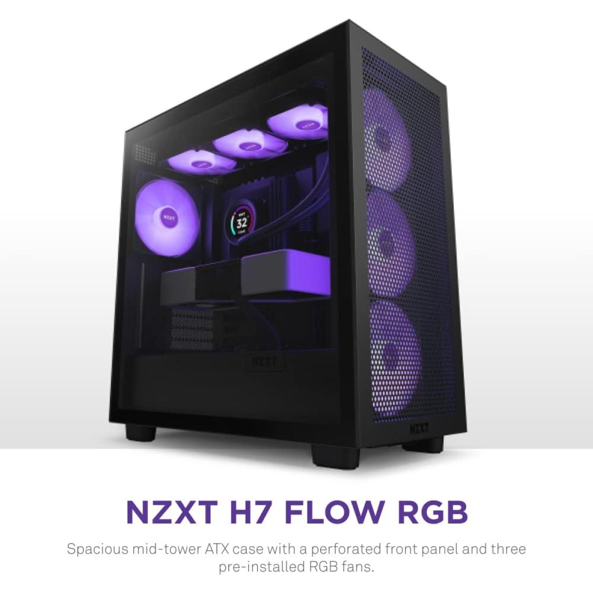 NZXT H7 Flow RGB ATX Tempered Glass Mid Tower Gaming Case NZXT H7 Flow RGB ATX Tempered Glass Mid Tower Gaming Case